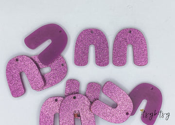 2pcs, Approx 30mm U shaped Glittered Acrylic Pendant - choose your colour